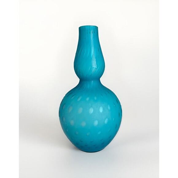 Vintage Victorian Satin Blue Case Glass Dot Pattern Vase Teardrop Home Decor Art - Picture 7 of 16